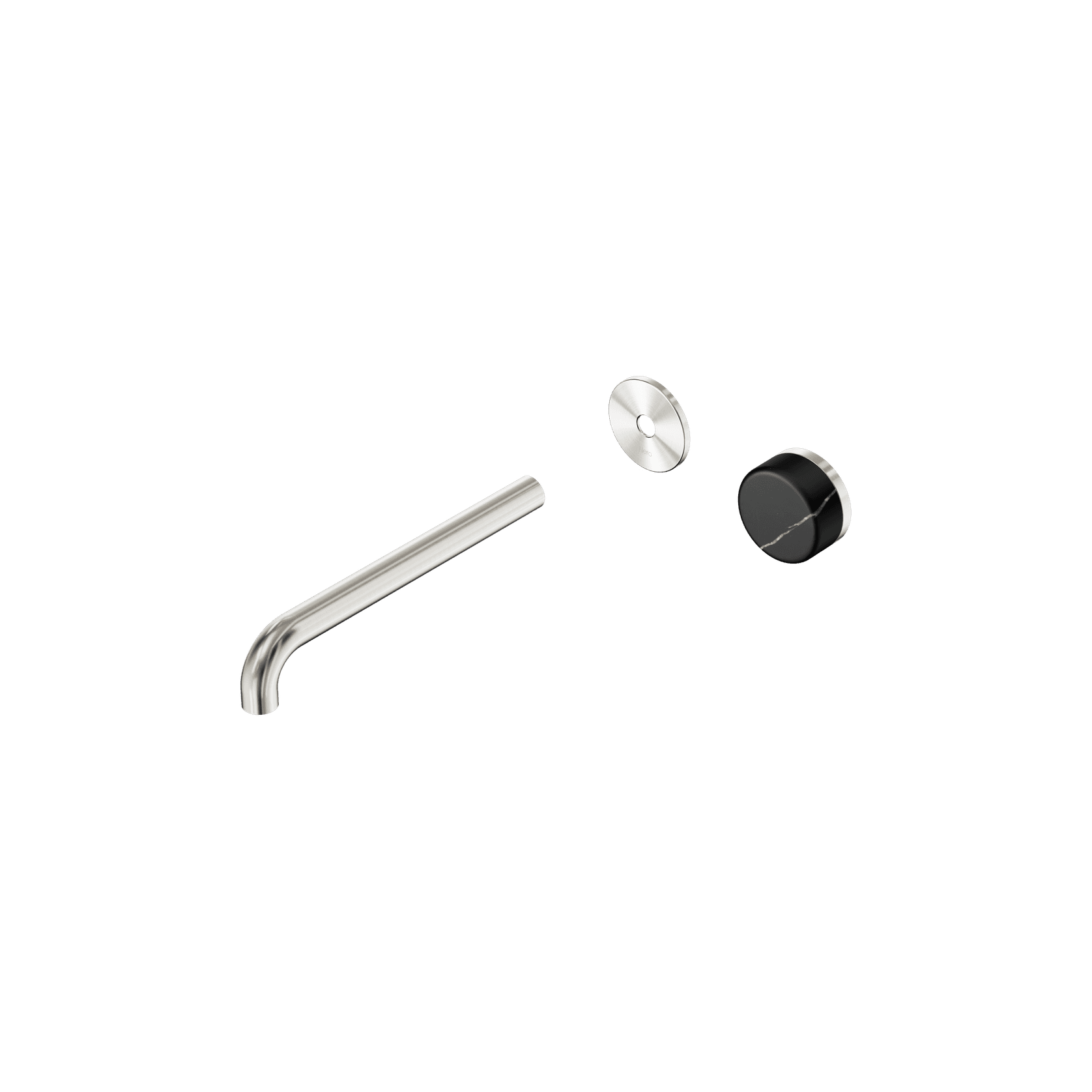 Serenity Wall Basin Mixer 220mm Spout Marquina Black Handle Brushed Nickel gallery detail image