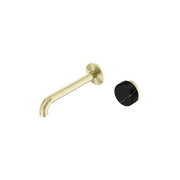 Serenity Wall Basin Mixer 185mm Spout Marquina Black Handle Brushed Gold gallery detail image