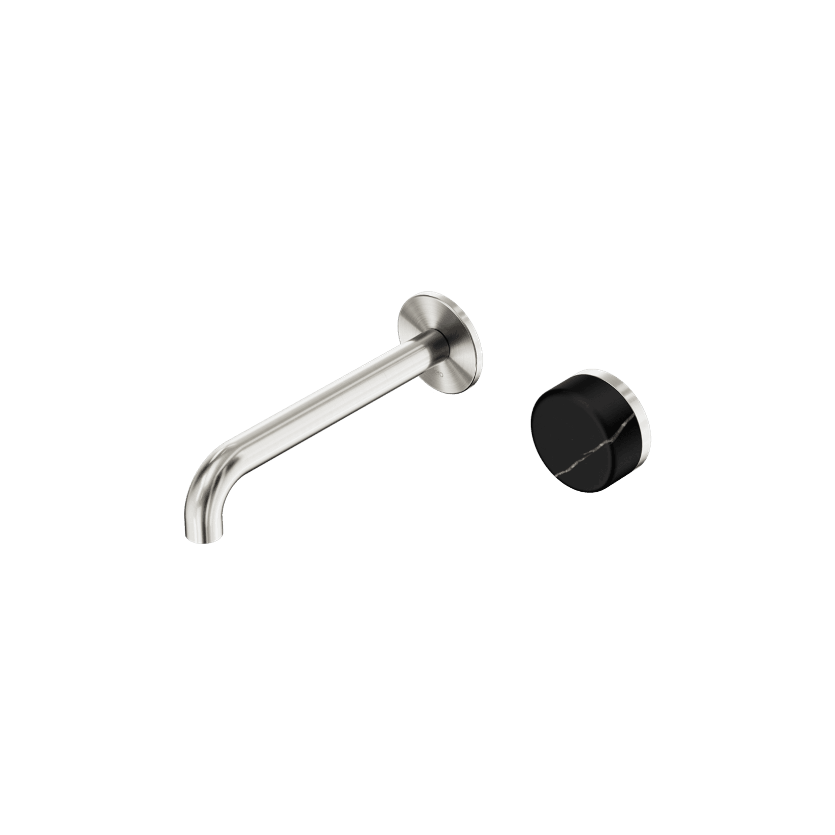 Serenity Wall Basin Mixer 185mm Spout Marquina Black Handle Brushed Nickel gallery detail image