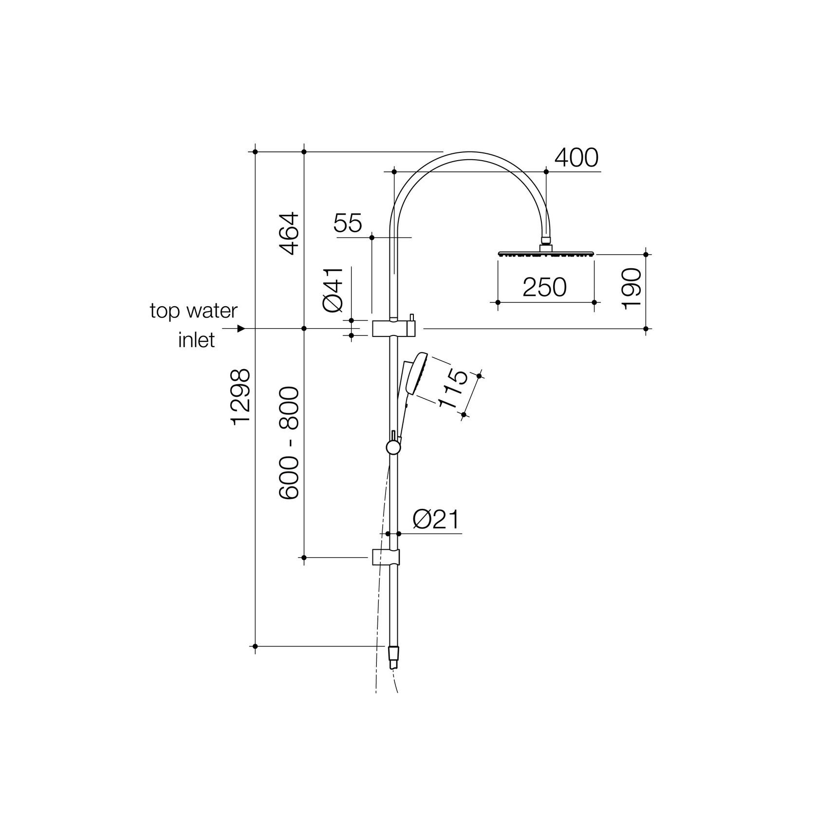 Contura II Rail Shower with Overhead  | Matte Black gallery detail image
