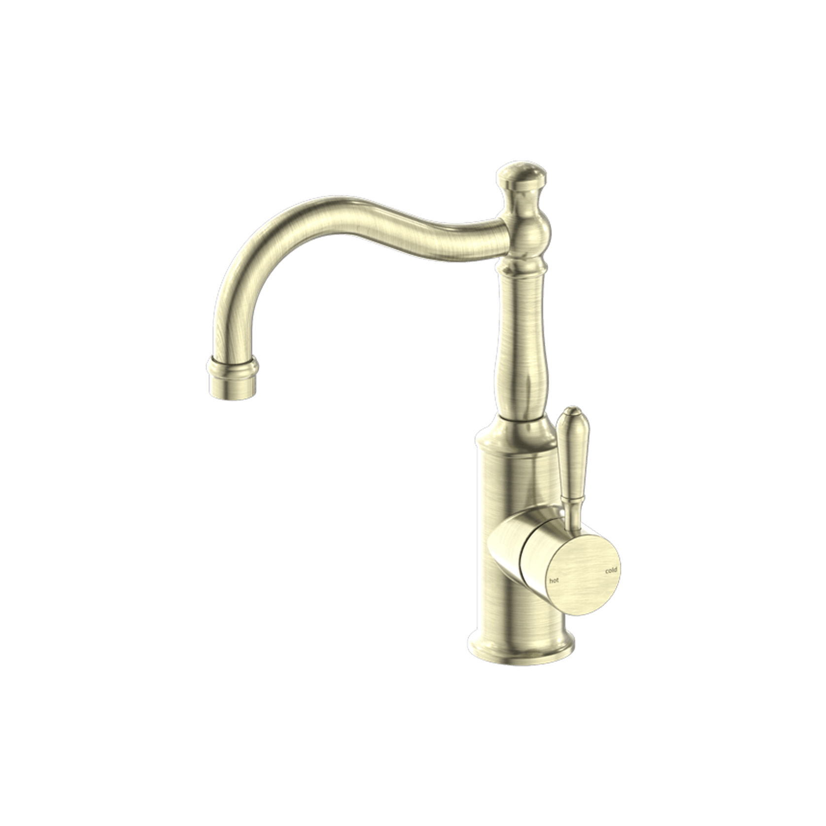 York Basin Mixer Hook Spout With Metal Lever Aged Brass gallery detail image