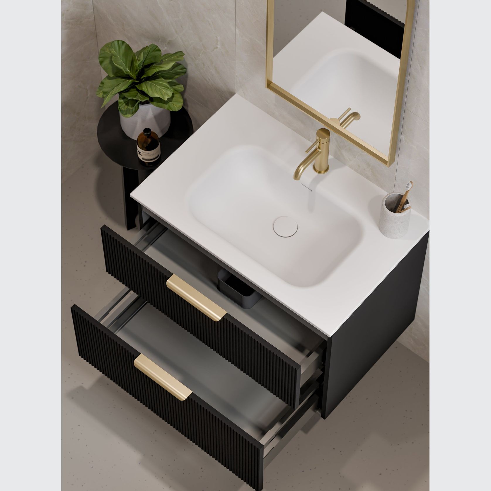 LINEARE 750 DOUBLE DRAWER VANITY | PILLAR DRAWER FRONT gallery detail image