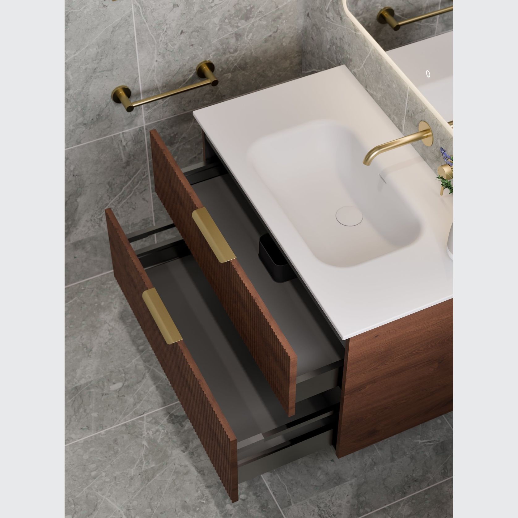 LINEARE 900 DOUBLE DRAWER VANITY | PILLAR DRAWER FRONT gallery detail image