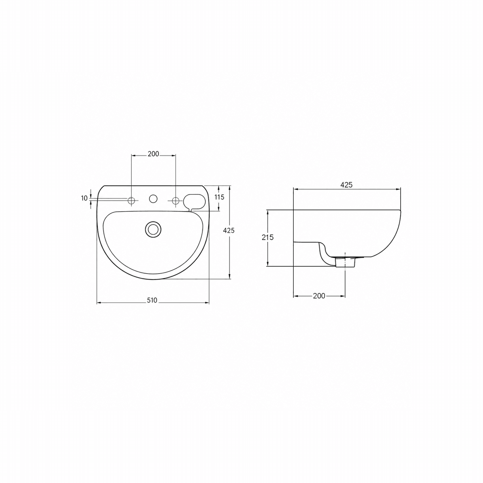 Studio 500 Wall Basin - 1 Tap Hole - Overflow - Inc Fixing Kit gallery detail image