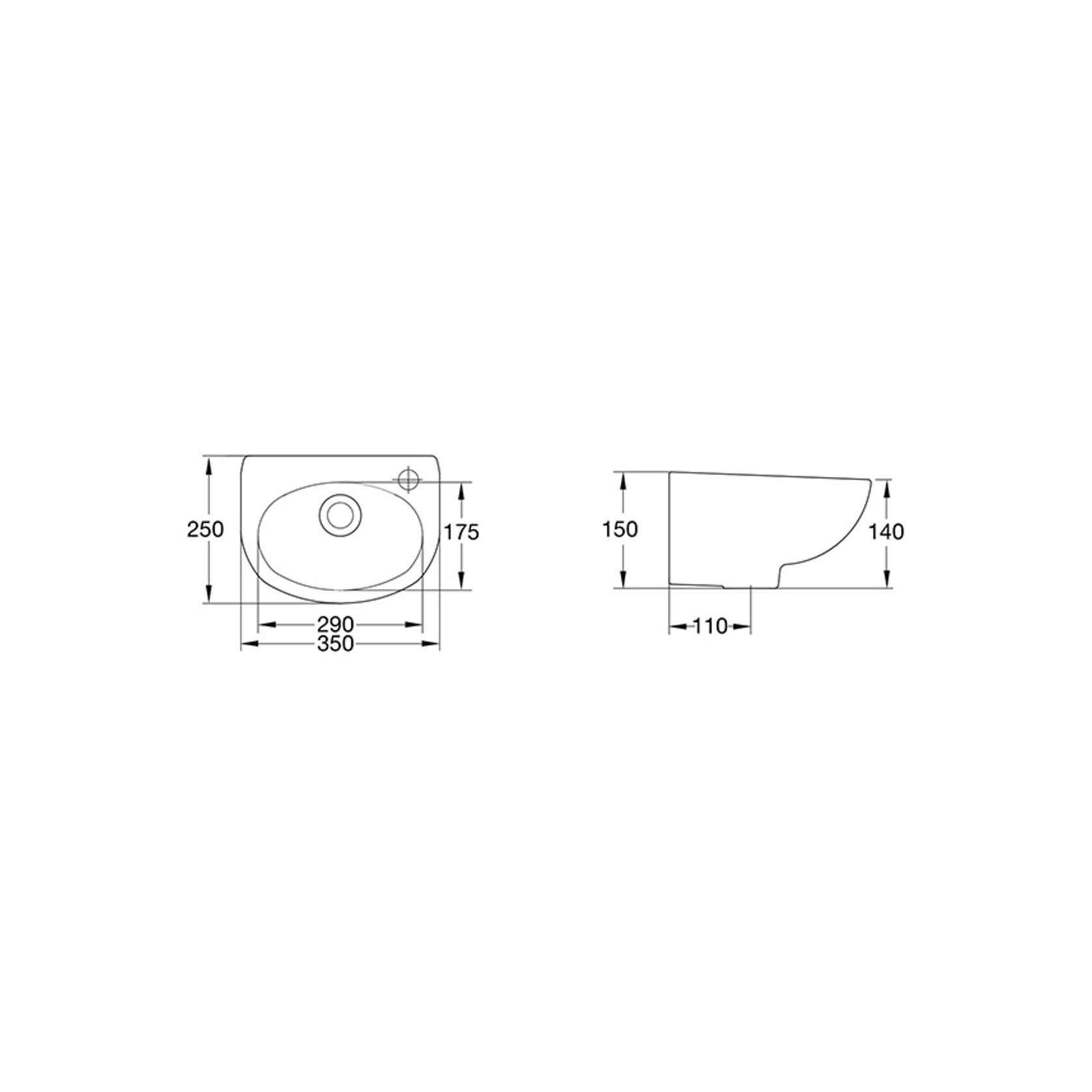 Studio 350 Wall Basin - 1 Tap Hole - Overflow - Inc Fixing Kit gallery detail image