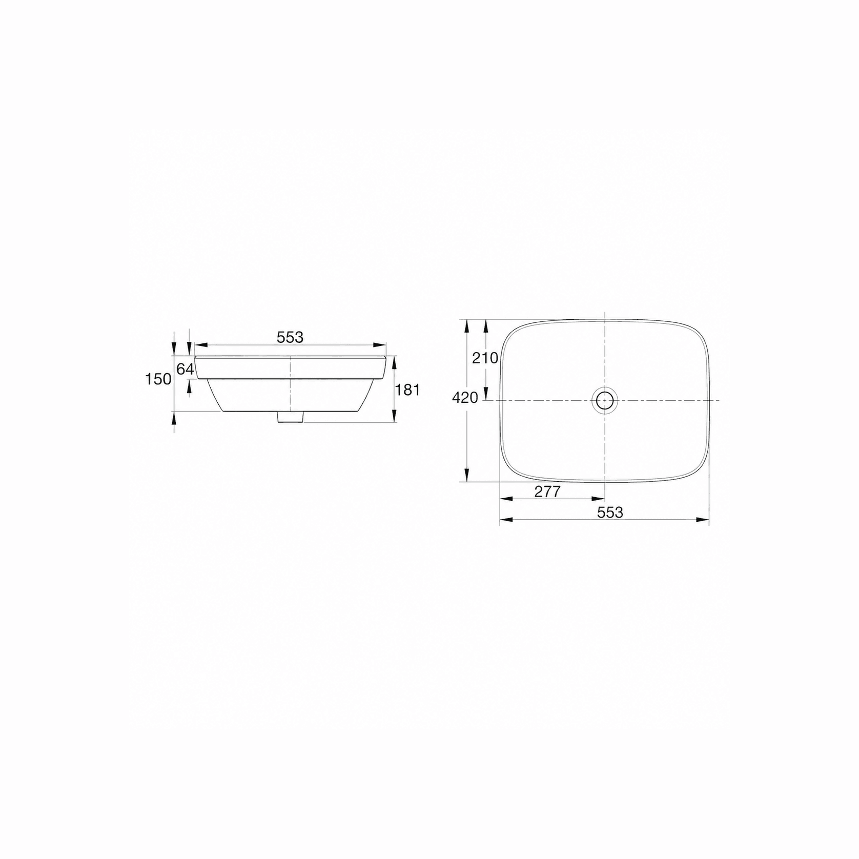 Cygnet 550 Semi Inset Basin - No Overflow gallery detail image