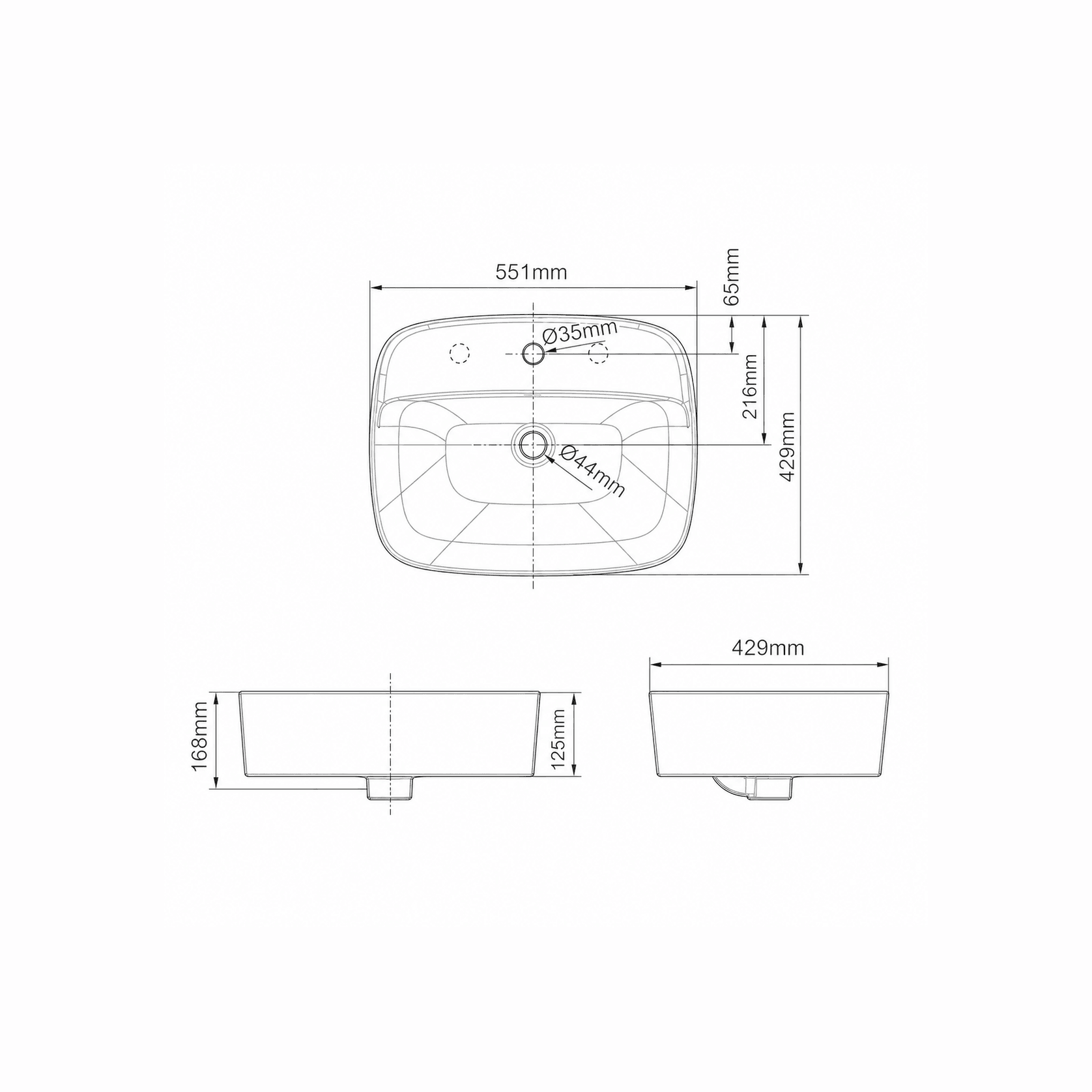 Signature 550 Counter Top Basin - 1 Tap Hole - Overflow gallery detail image