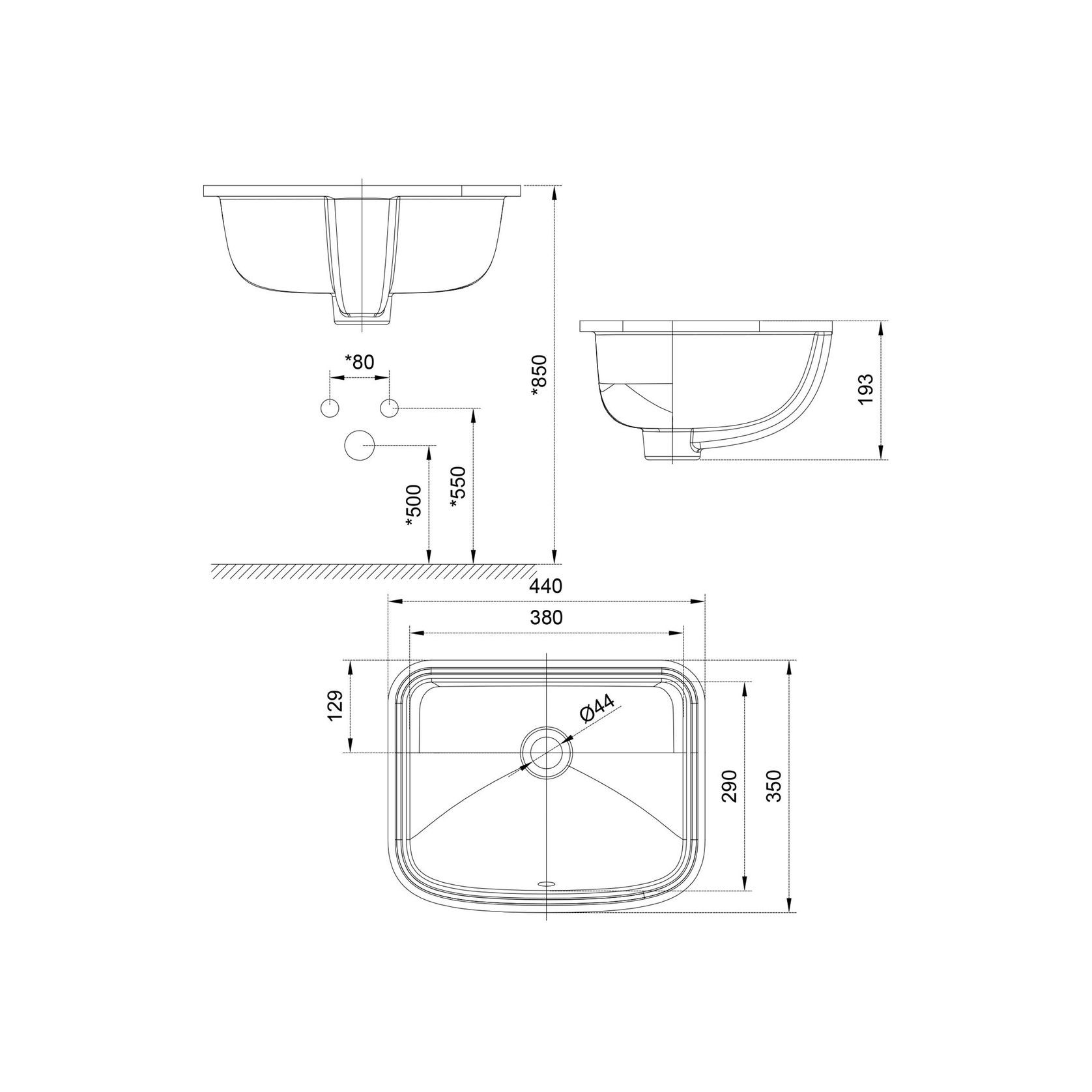 Loven 440 Under Counter Basin - No Tap Hole - Overflow gallery detail image