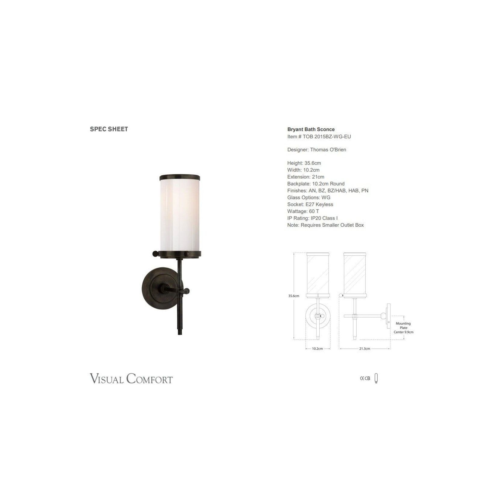 Thomas Obrien Bryant Bath Sconce With White Glass gallery detail image