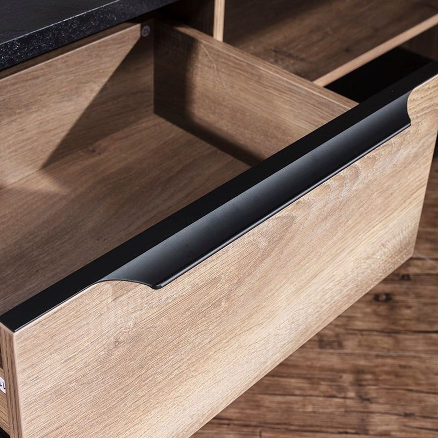 BALDER Executive Desk with Right Return 1.8-2.0M - Warm Oak & Black gallery detail image