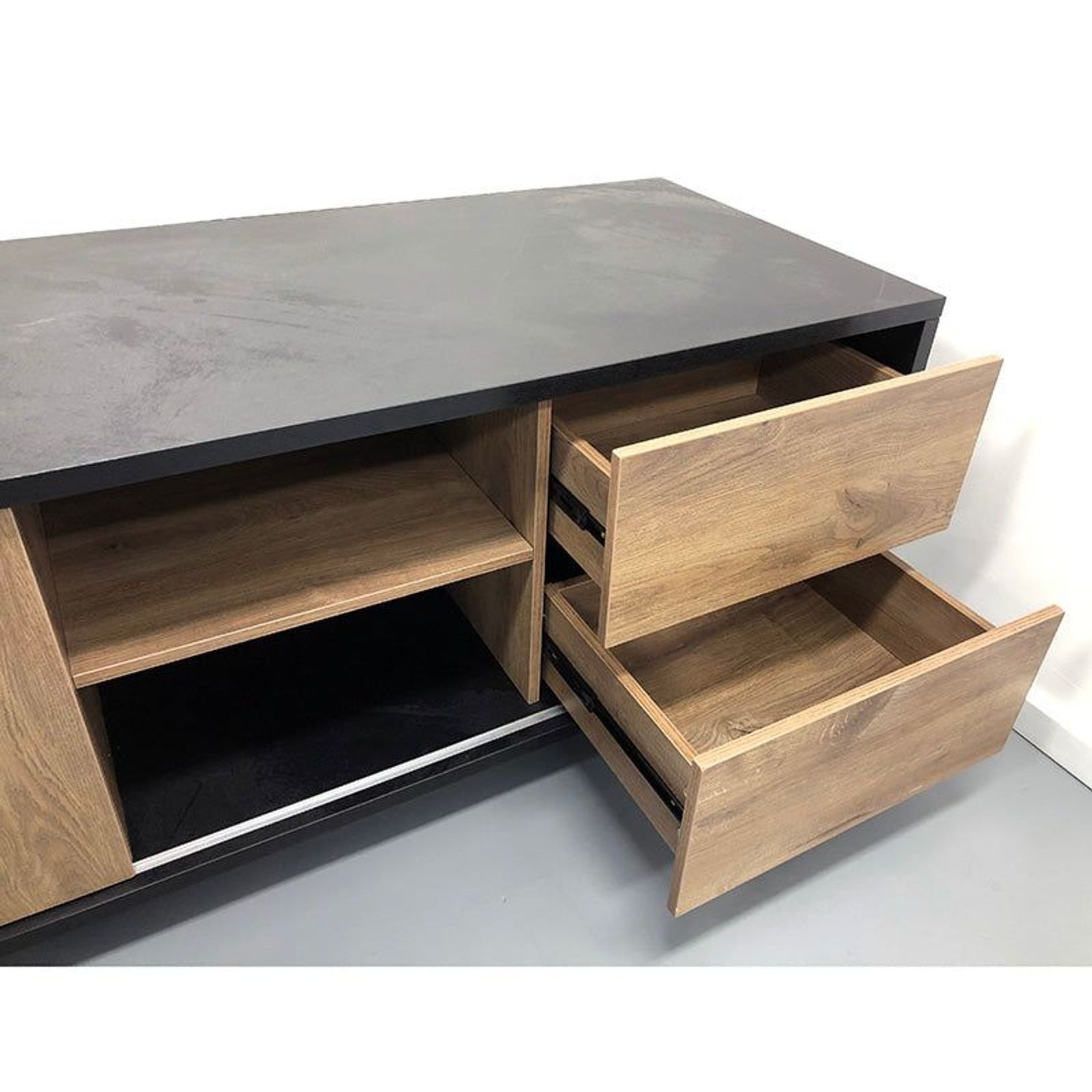 EASTON Sit Stand Electric Lift Executive Desk with Right Return 2.2M - Warm Oak & Black gallery detail image