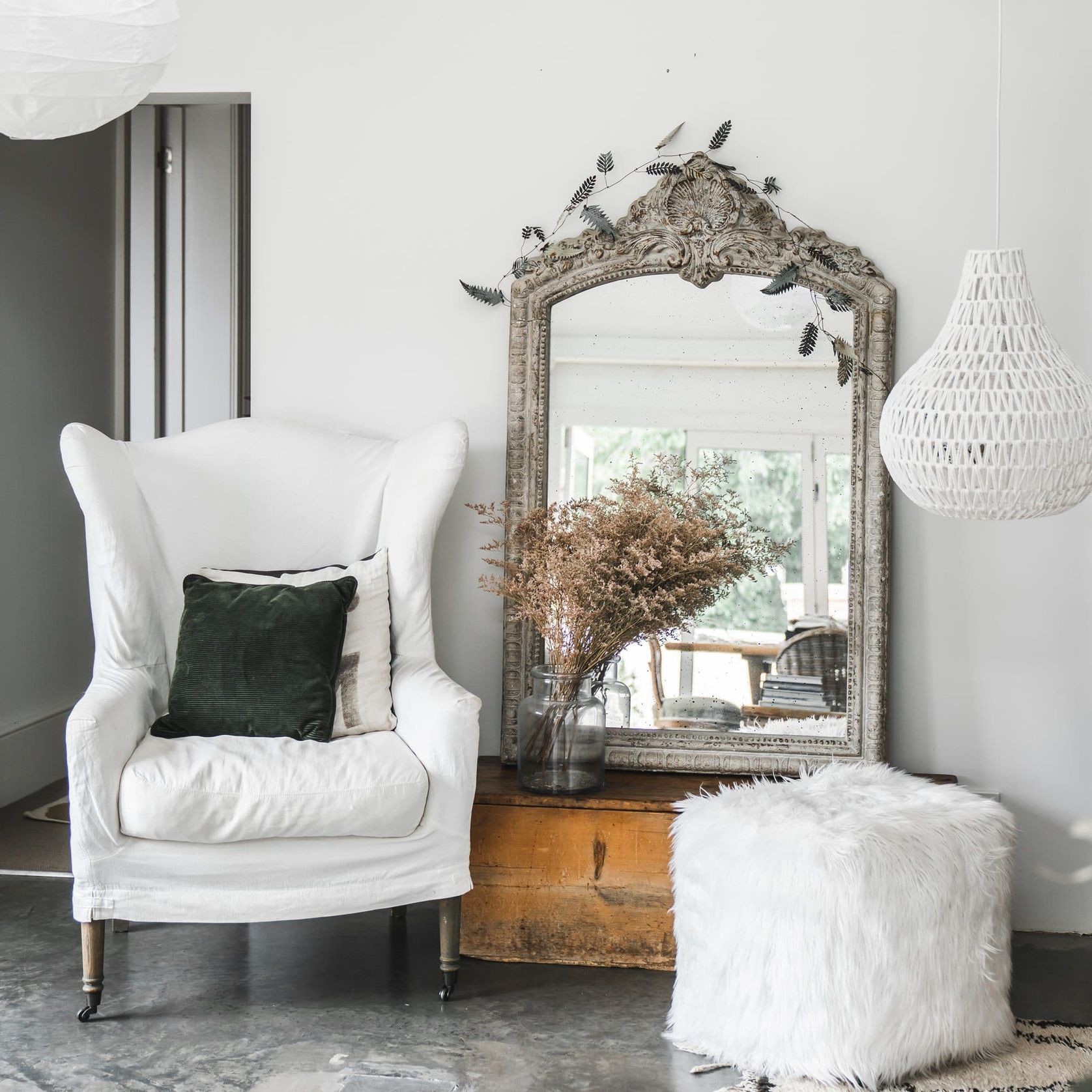Fur Pouf Ottoman Stool - White gallery detail image