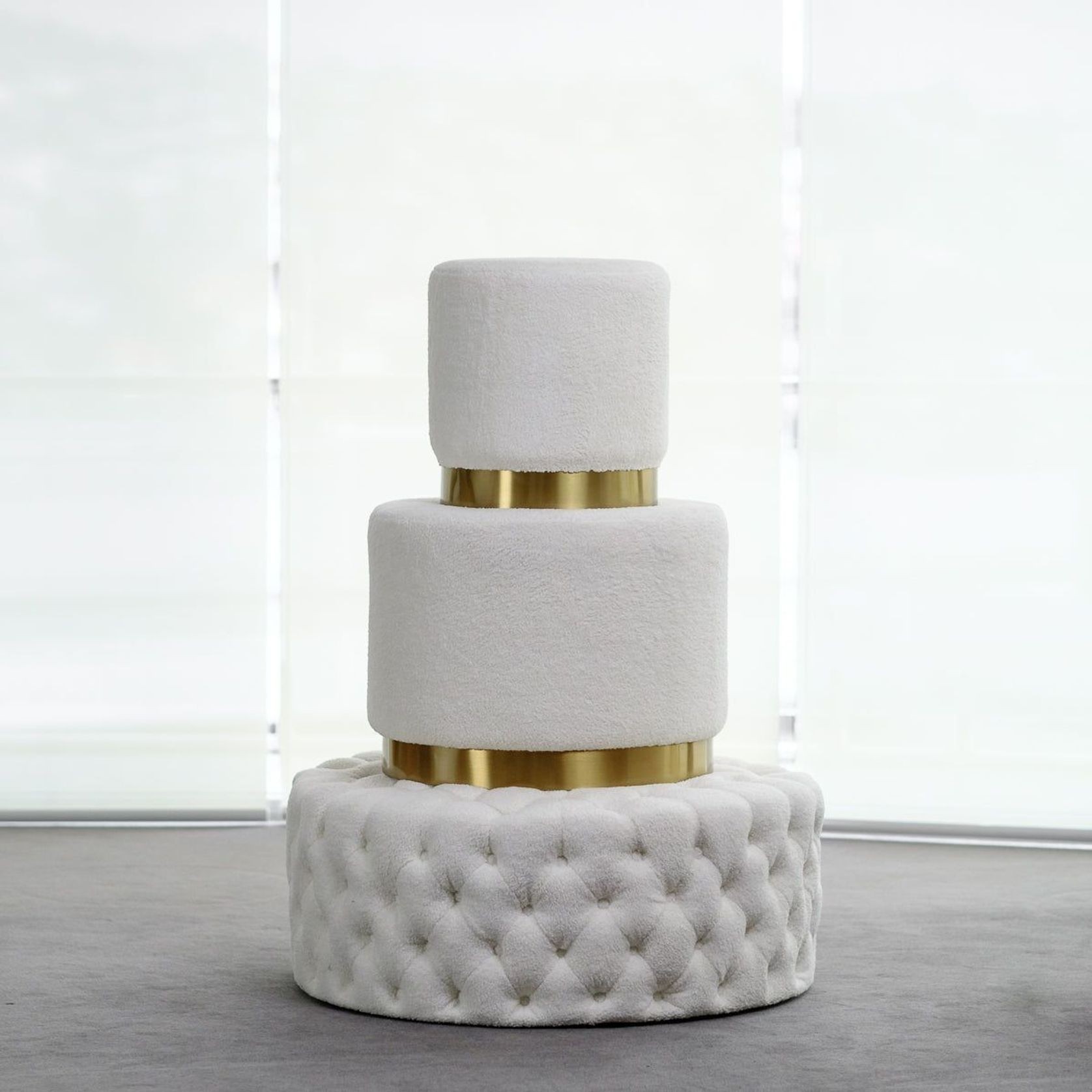 Boucle Ottoman Stool - Gold Base - 40cm gallery detail image