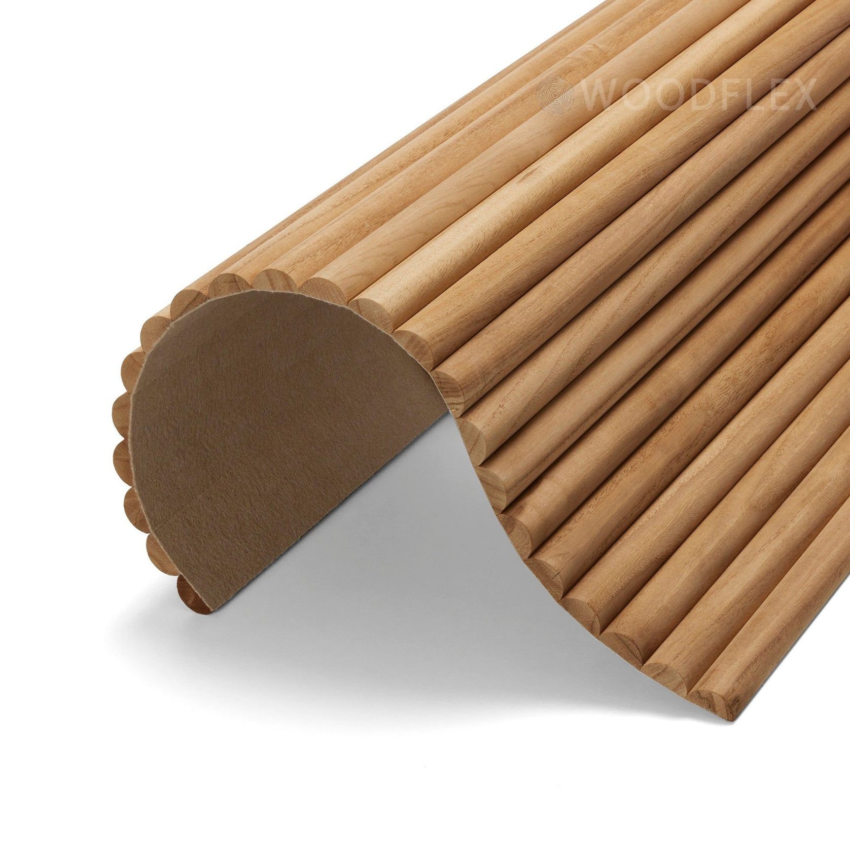 WOODFLEX Flexible Solid Paulownia Wood Slat Wall Panel - 2700mm x 600mm - Half Round gallery detail image
