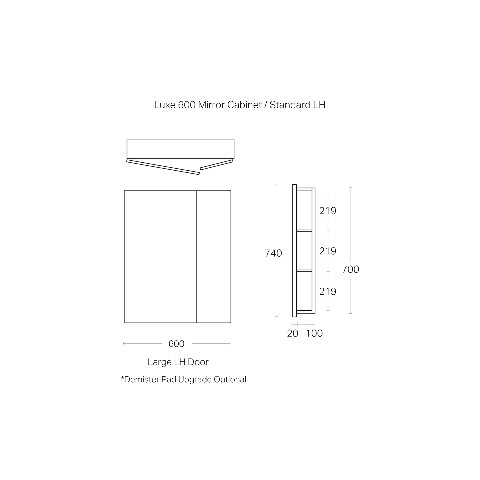 Luxe 600mm Mirror Cabinet | 2 Door gallery detail image