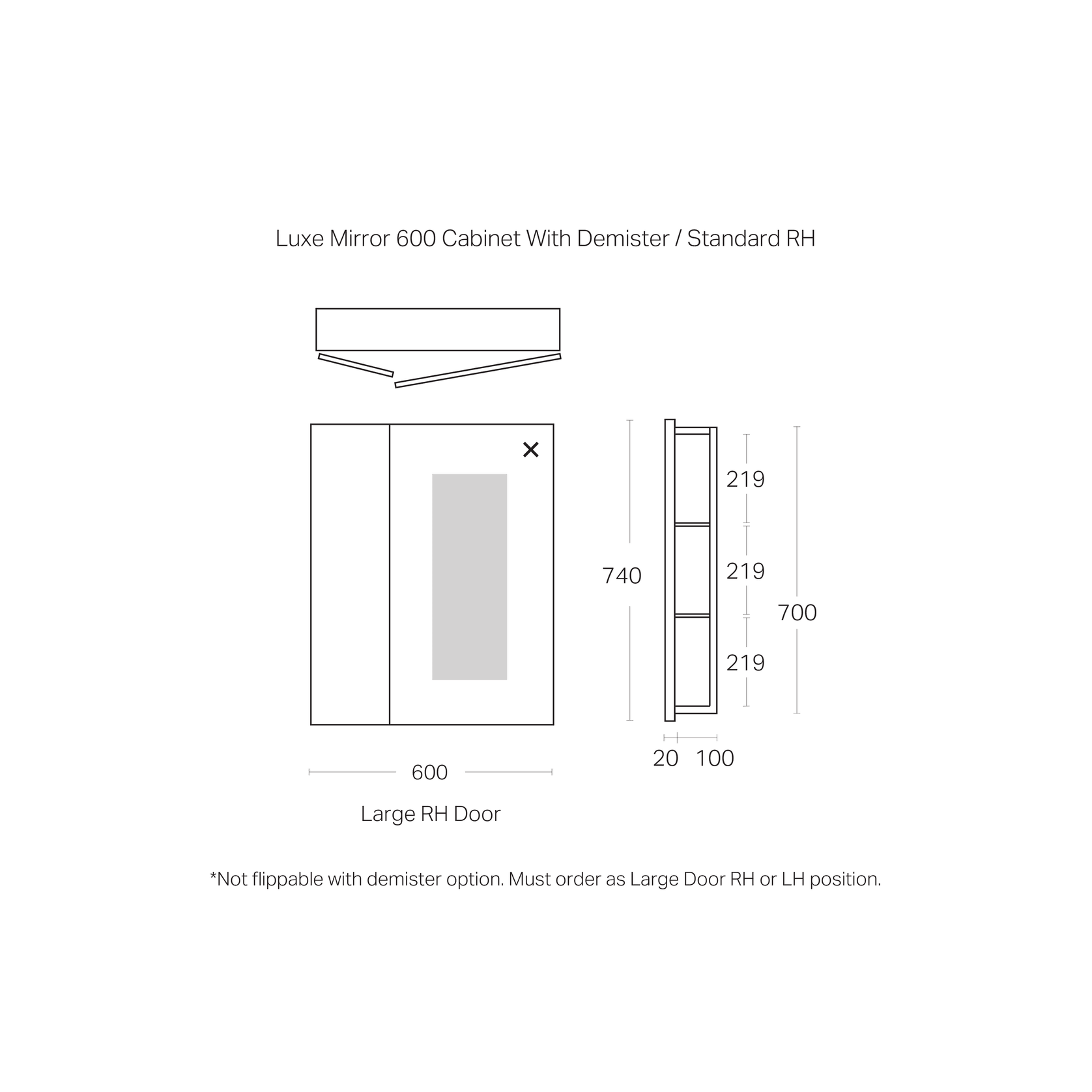 Luxe 600mm Mirror Cabinet With Demister | 2 Door gallery detail image