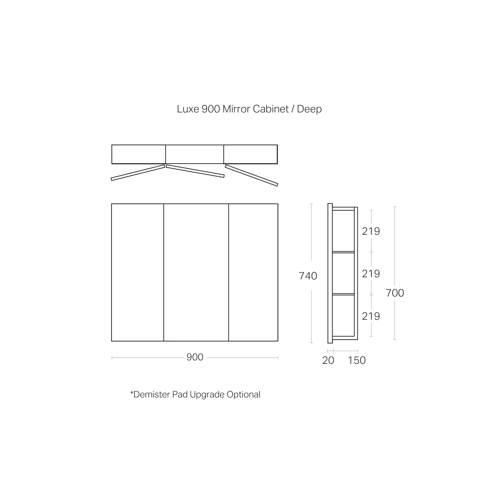 Luxe 900mm Mirror Cabinet | 3 Door gallery detail image