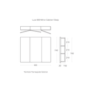 Luxe 900mm Mirror Cabinet With Demister | 3 Door gallery detail image