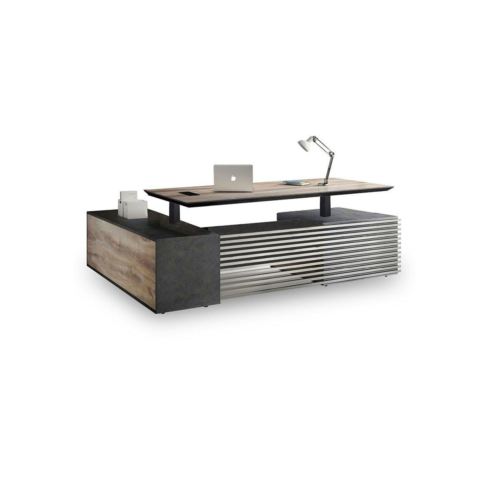 PHOENIX 2.0 - Sit Stand Electric Lift Executive Desk with Right Return 2.8m - Warm Oak & Black gallery detail image