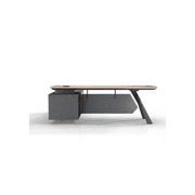 EASTON Executive Desk with Right Return 2.2-2.4m - Warm Oak & Black gallery detail image