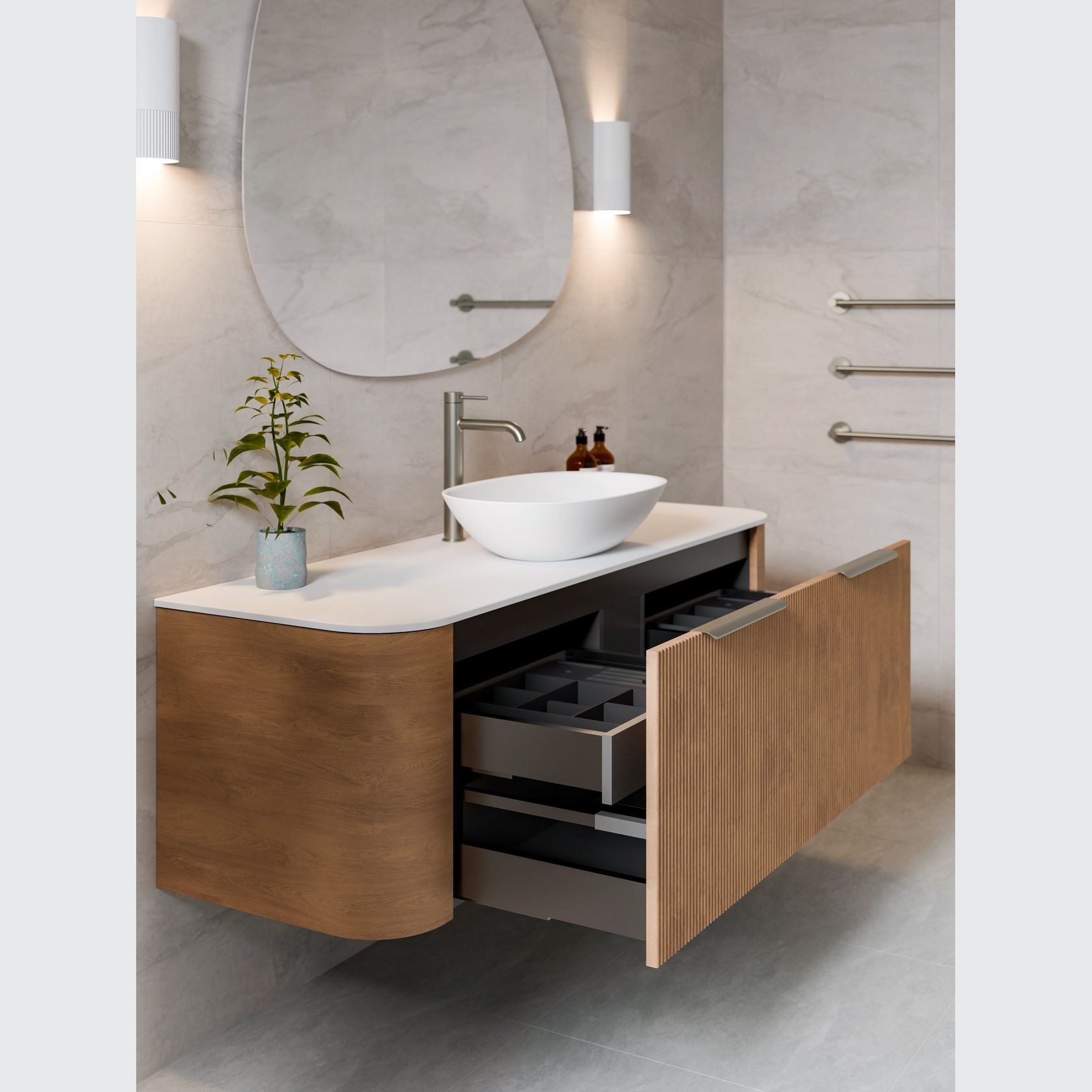 Nature 1500 Vanity | Inset Basin & Pillar Drawer Front gallery detail image