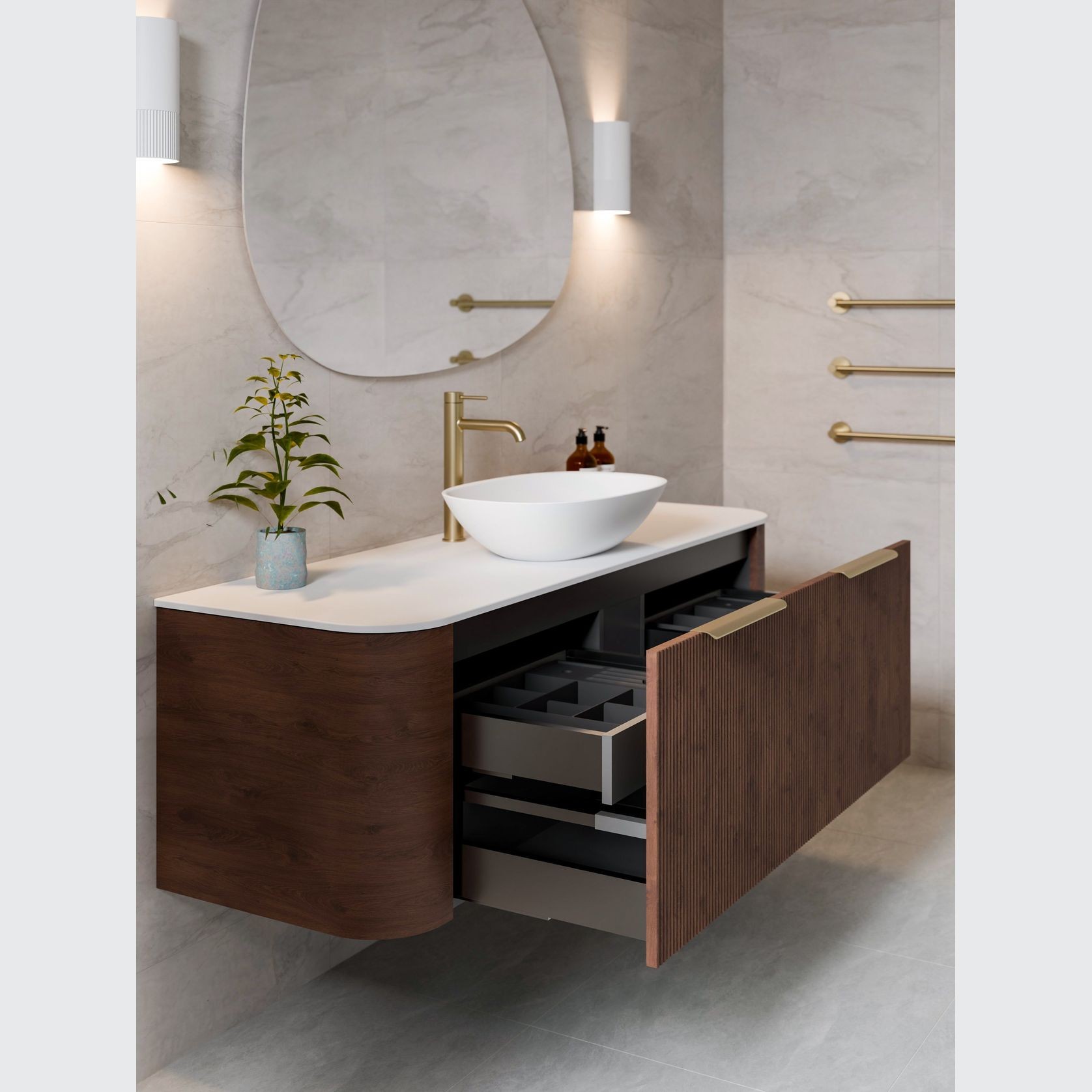 Nature 1500 Vanity | Inset Basin & Pillar Drawer Front gallery detail image