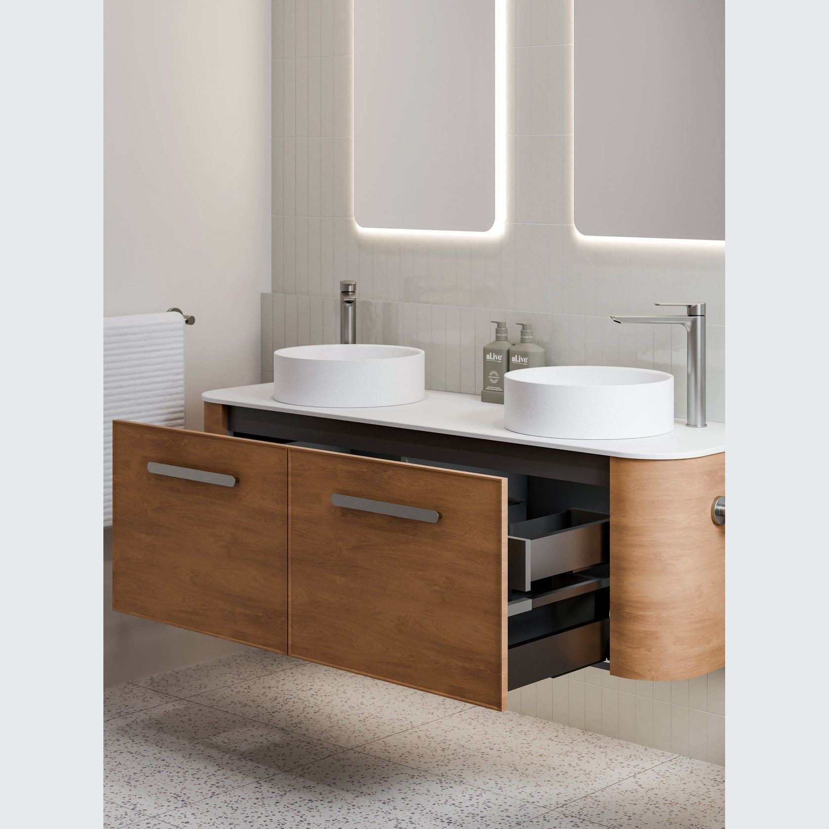 Nature 1500 Vanity | Double Inset Basin & Axel Drawer Front gallery detail image