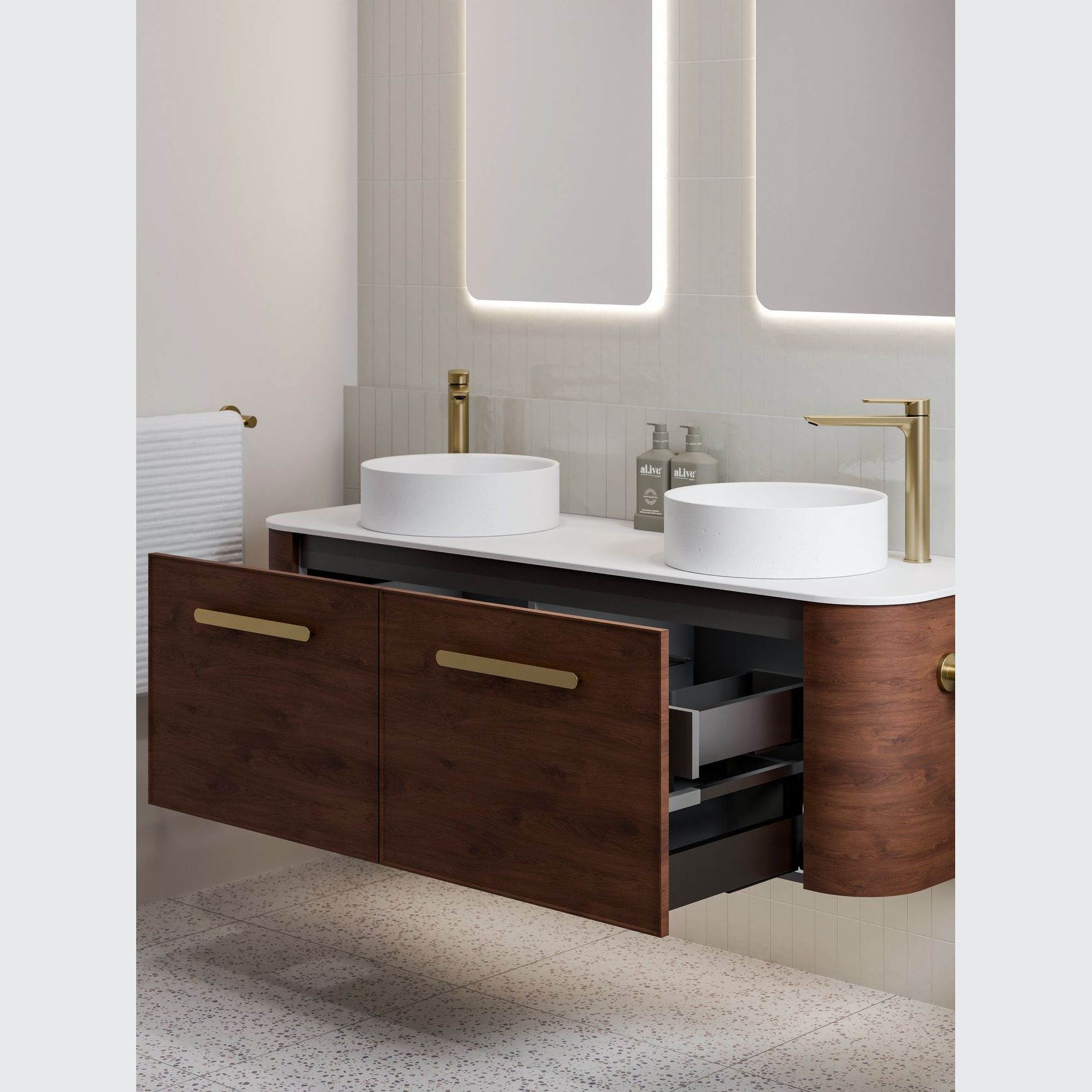 Nature 1500 Vanity | Double Inset Basin & Axel Drawer Front gallery detail image