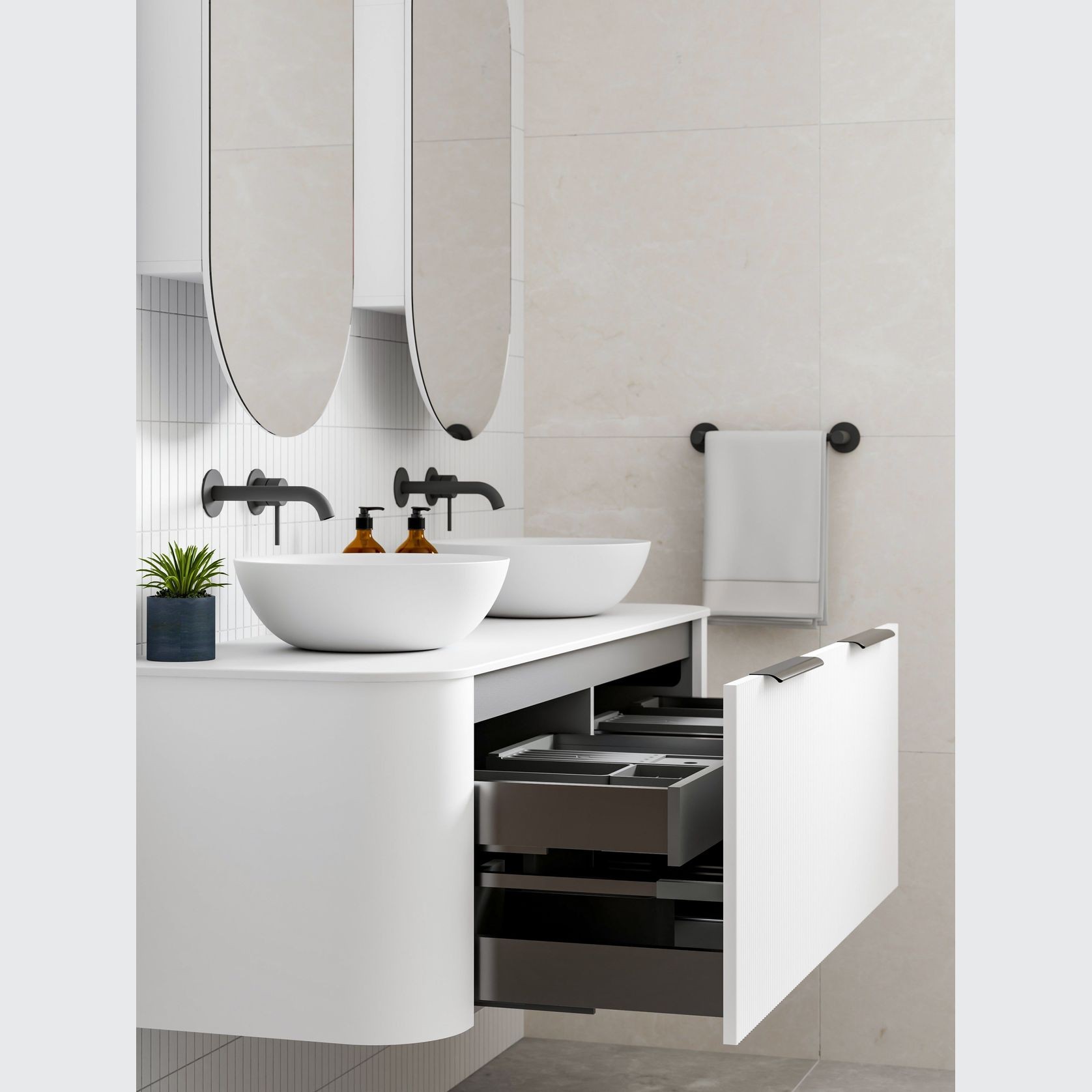 Nature 1500 Vanity | Double Inset Basin & Pillar Drawer Front gallery detail image
