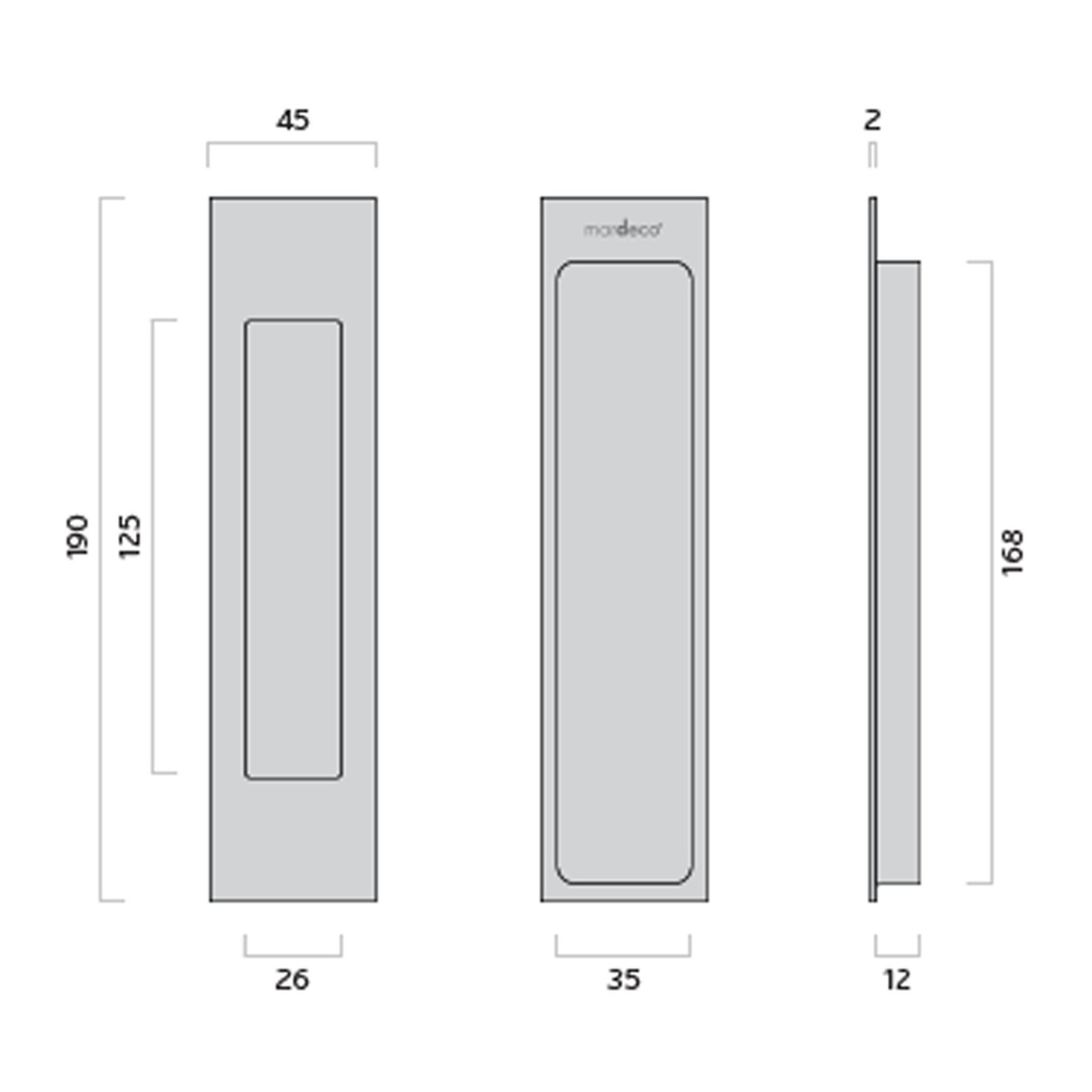 Mardeco 'M' Series Flush Pull Brushed Nickel for Timber and Aluminum Sliding Double Doors BN8002/190 *Single* gallery detail image