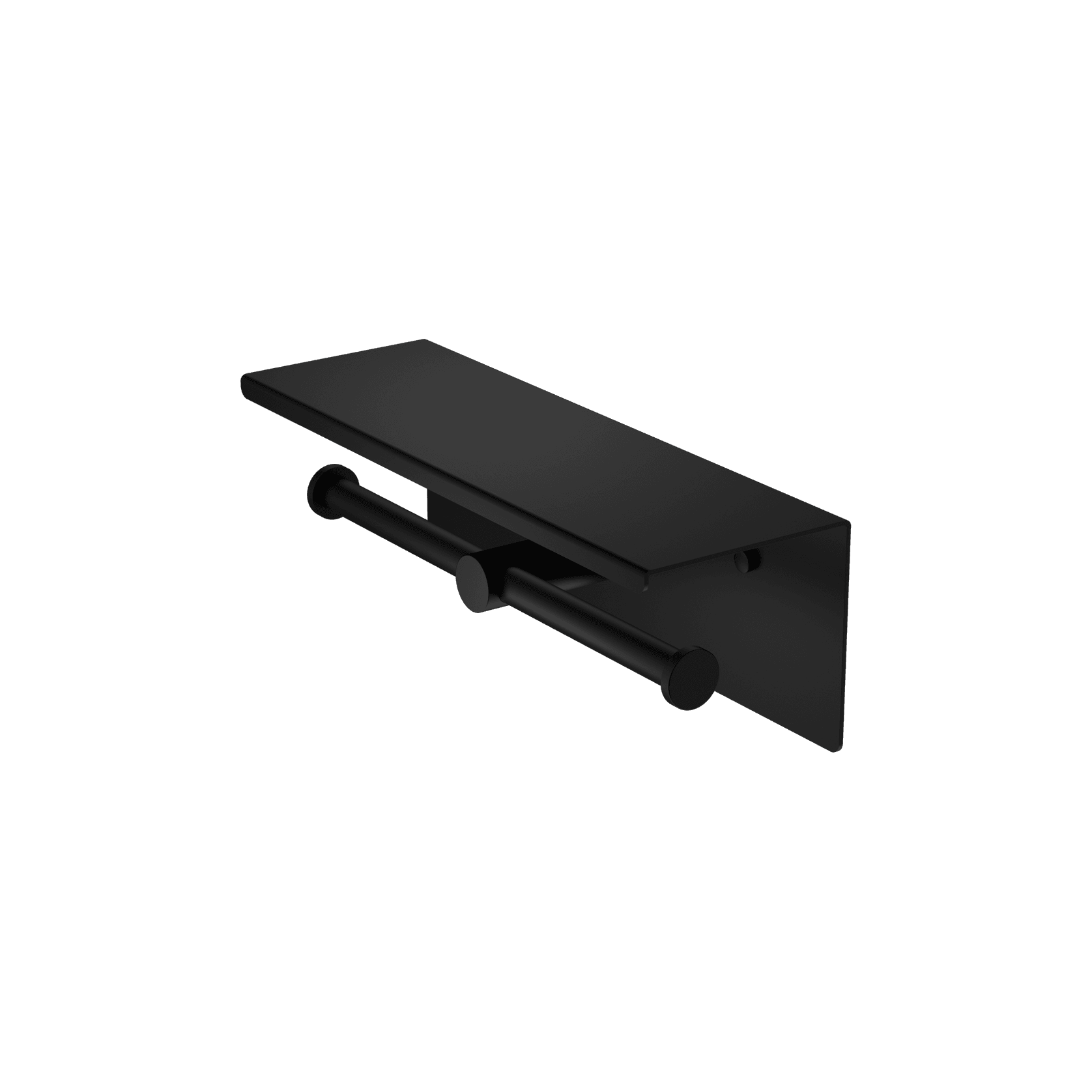Mecca Double Toilet Roll Holder With Shelf Matte Black gallery detail image