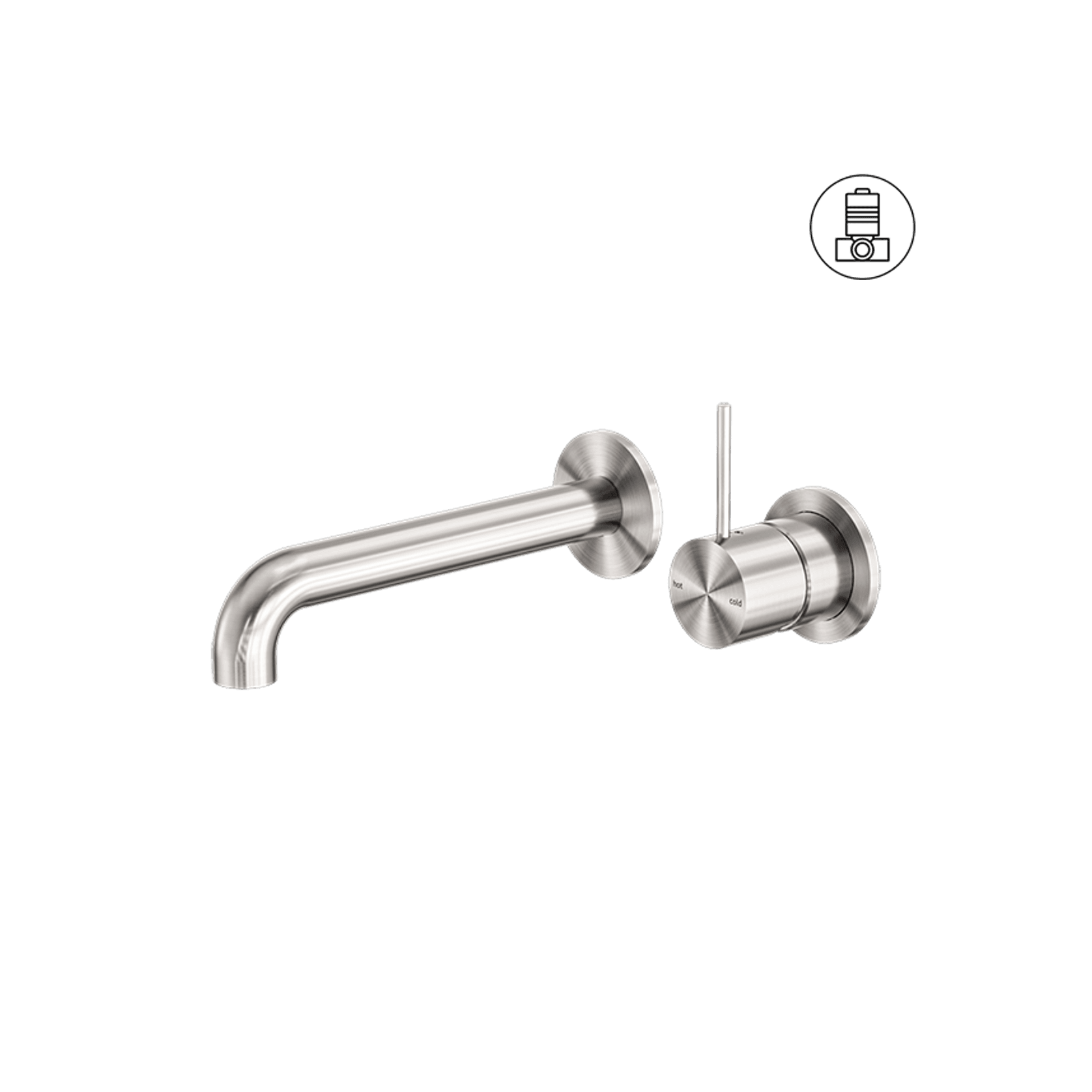 Mecca Wall Basin/Bath Mixer Separate Back Plate Handle Up 230mm Brushed Nickel gallery detail image