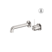 Mecca Wall Basin/Bath Mixer Separate Back Plate Handle Up 120mm Brushed Nickel gallery detail image