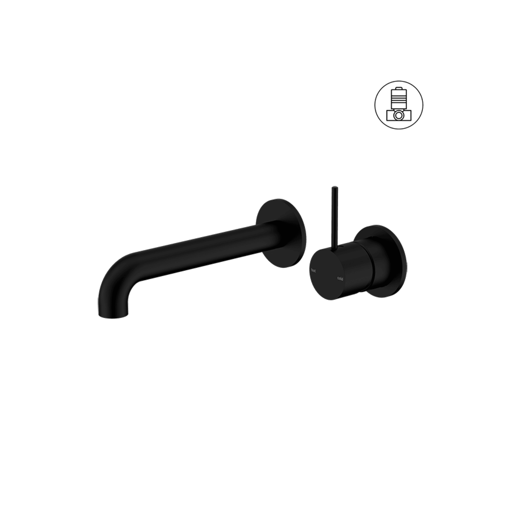 Mecca Wall Basin/Bath Mixer Separate Back Plate Handle Up 260mm Matte Black gallery detail image