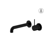 Mecca Wall Basin/Bath Mixer Separate Back Plate Handle Up 230mm Matte Black gallery detail image