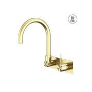 Mecca Wall Basin/Bath Mixer Swivel Spout Handle Up Brushed Gold gallery detail image