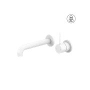 Mecca Wall Basin/Bath Mixer Separate Back Plate Handle Up 230mm Matte White gallery detail image