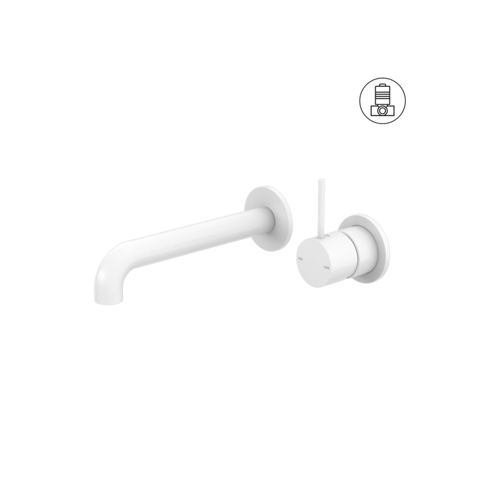 Mecca Wall Basin/Bath Mixer Separate Back Plate Handle Up 185mm Matte White gallery detail image