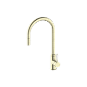York Pull Out Sink Mixer With Vegie Spray Function With White Porcelain Lever Aged Brass gallery detail image