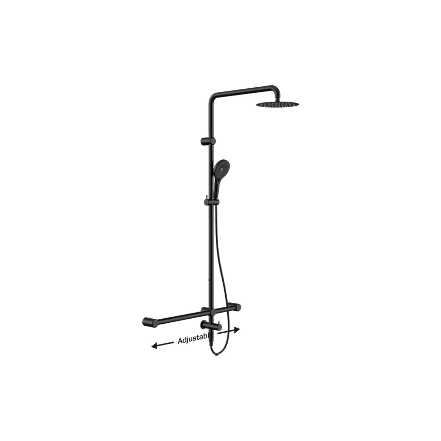 Mecca Care 32mm T Bar Grab Rail 1100x750mm Twin Shower Set Matte Black gallery detail image