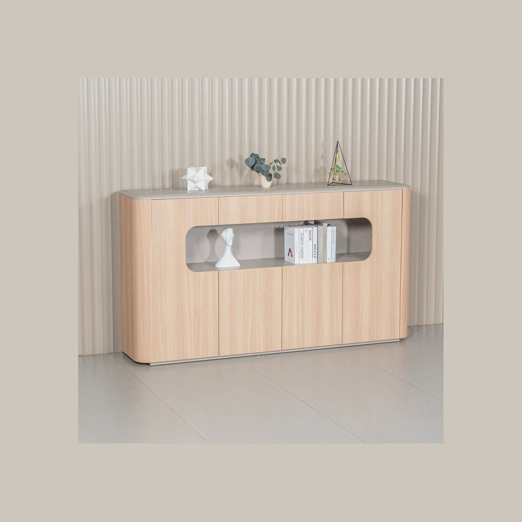 ORBAN 200cm Credenza Display Unit Oak - 110cm High gallery detail image