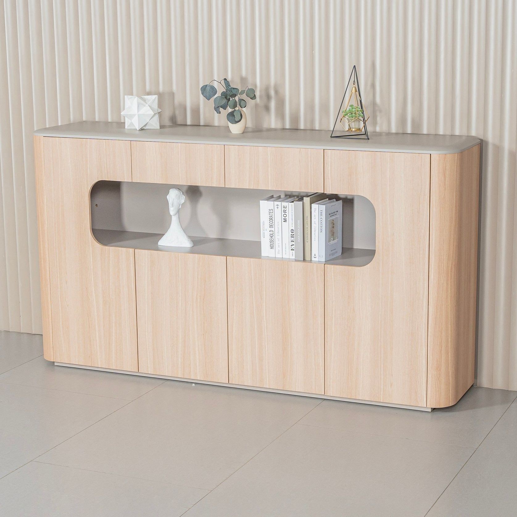 ORBAN 200cm Credenza Display Unit Oak - 110cm High gallery detail image