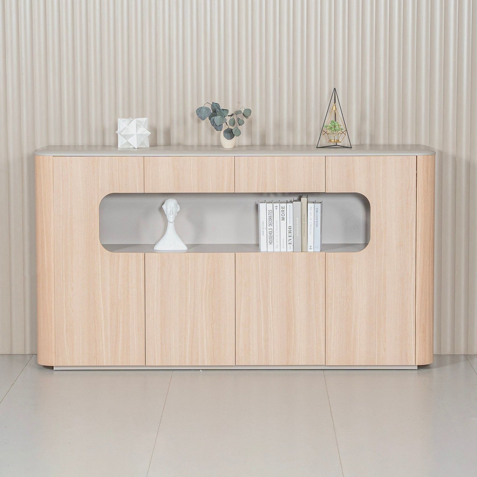 ORBAN 200cm Credenza Display Unit Oak - 110cm High gallery detail image