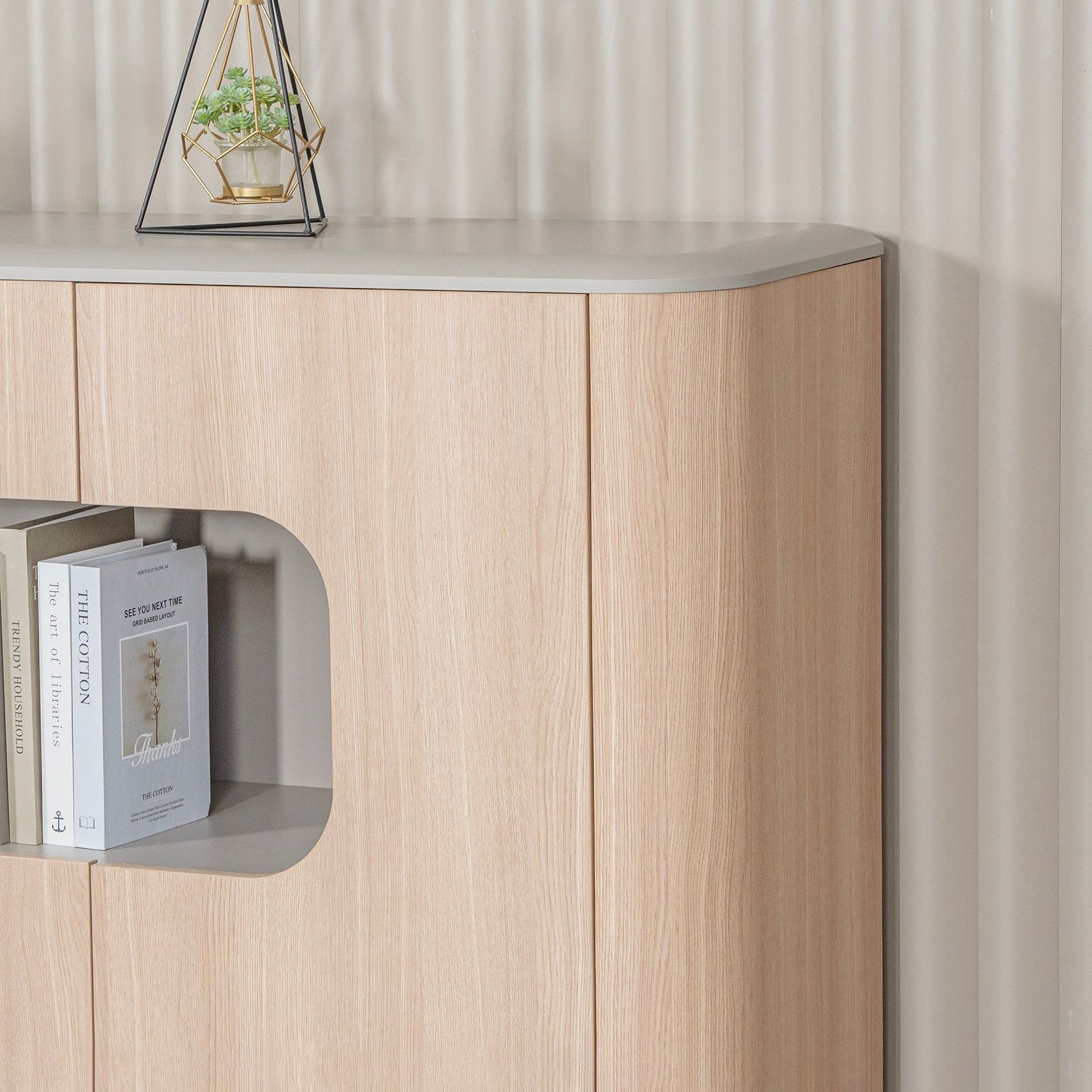 ORBAN 200cm Credenza Display Unit Oak - 110cm High gallery detail image