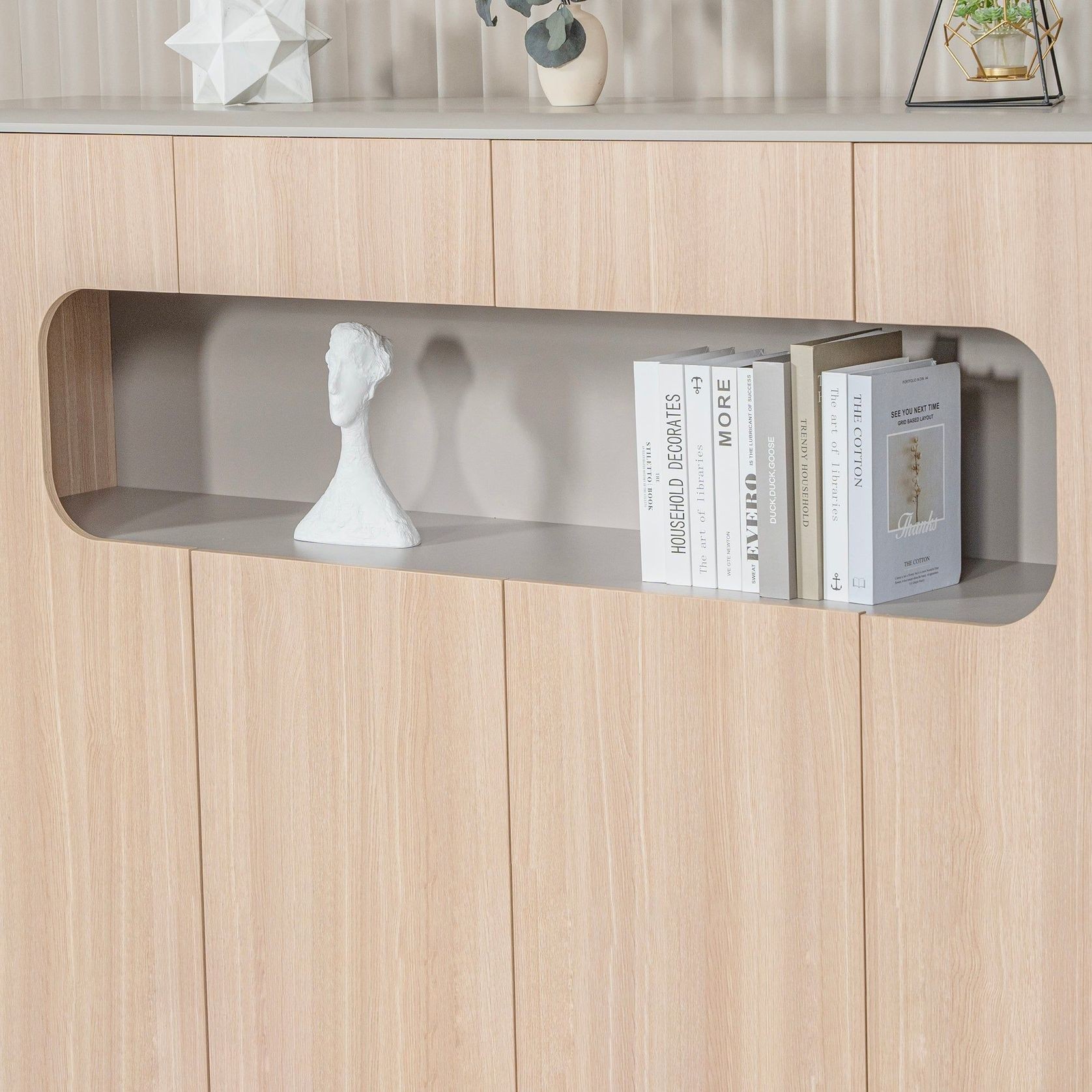 ORBAN 200cm Credenza Display Unit Oak - 110cm High gallery detail image