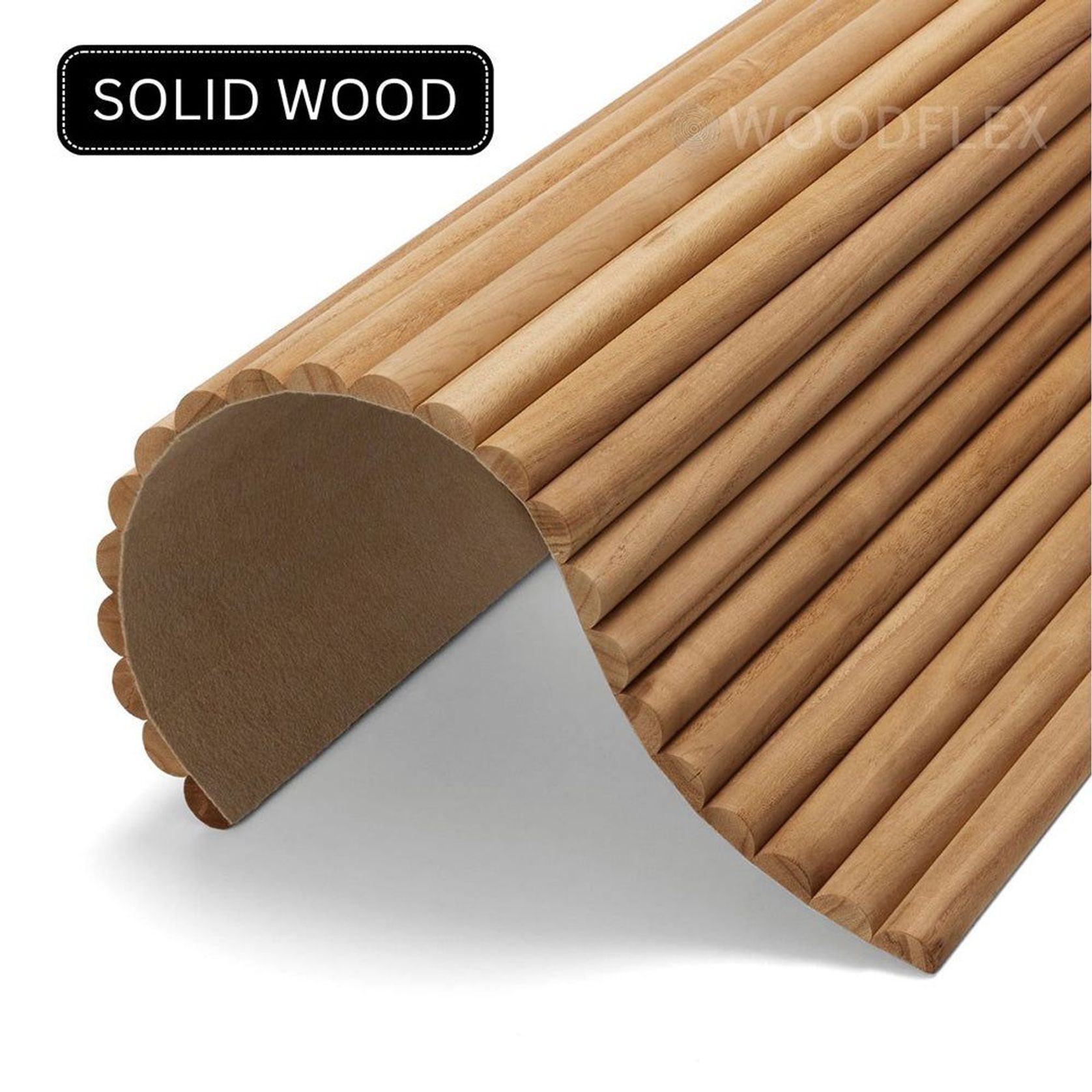 WOODFLEX Flexible Solid Paulownia Wood Slat Wall Panel - 2700mm x 600mm - Half Round gallery detail image