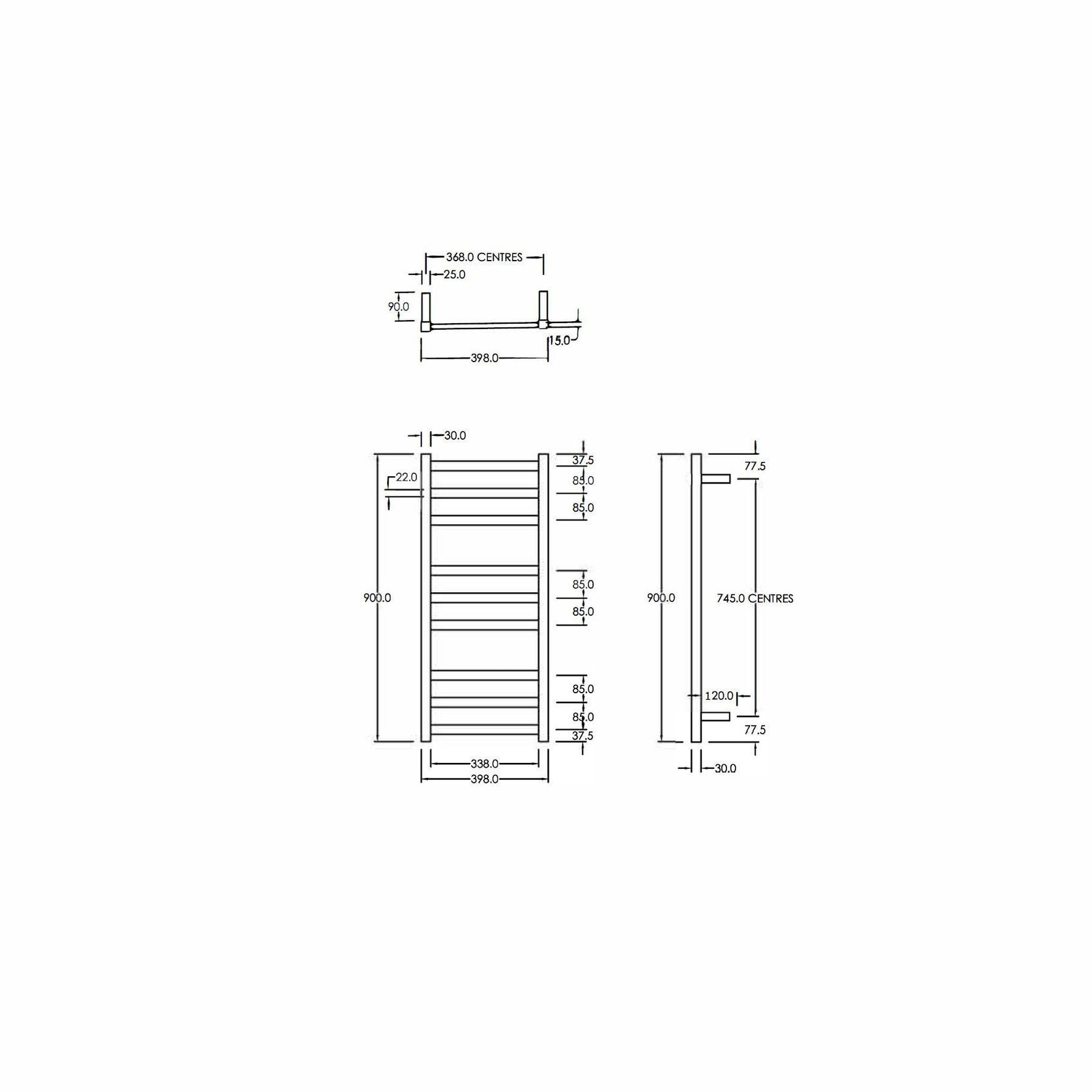 Square Heated Towel Ladder 900x400mm gallery detail image
