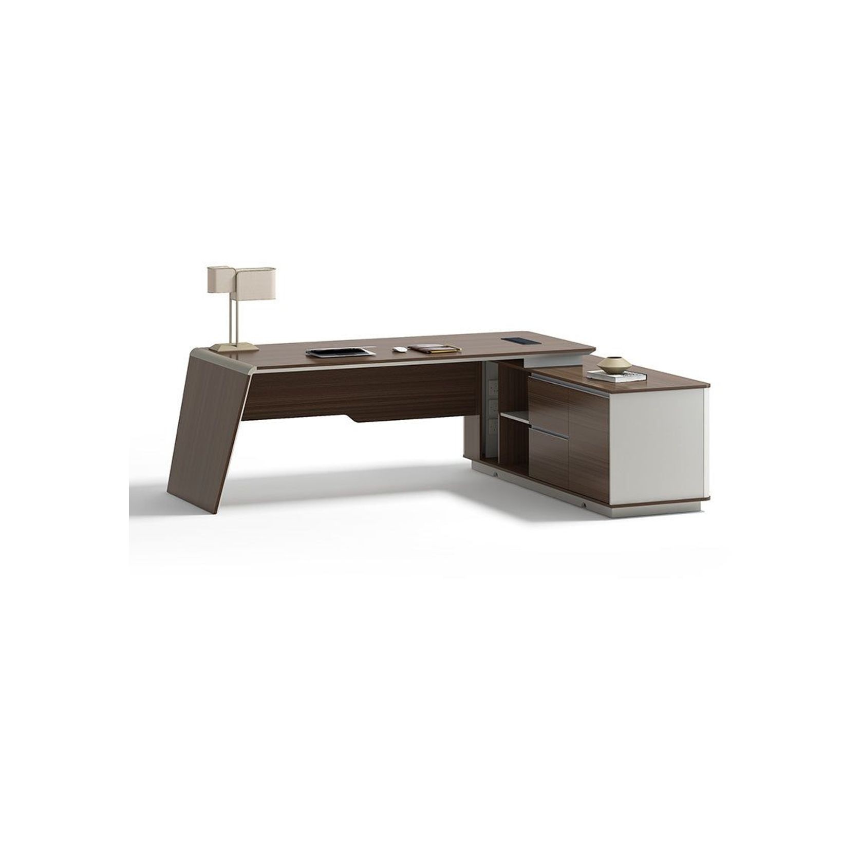 ANDERS Executive Desk Reversible Return 2.4M - Australian Gold Oak & Beige gallery detail image