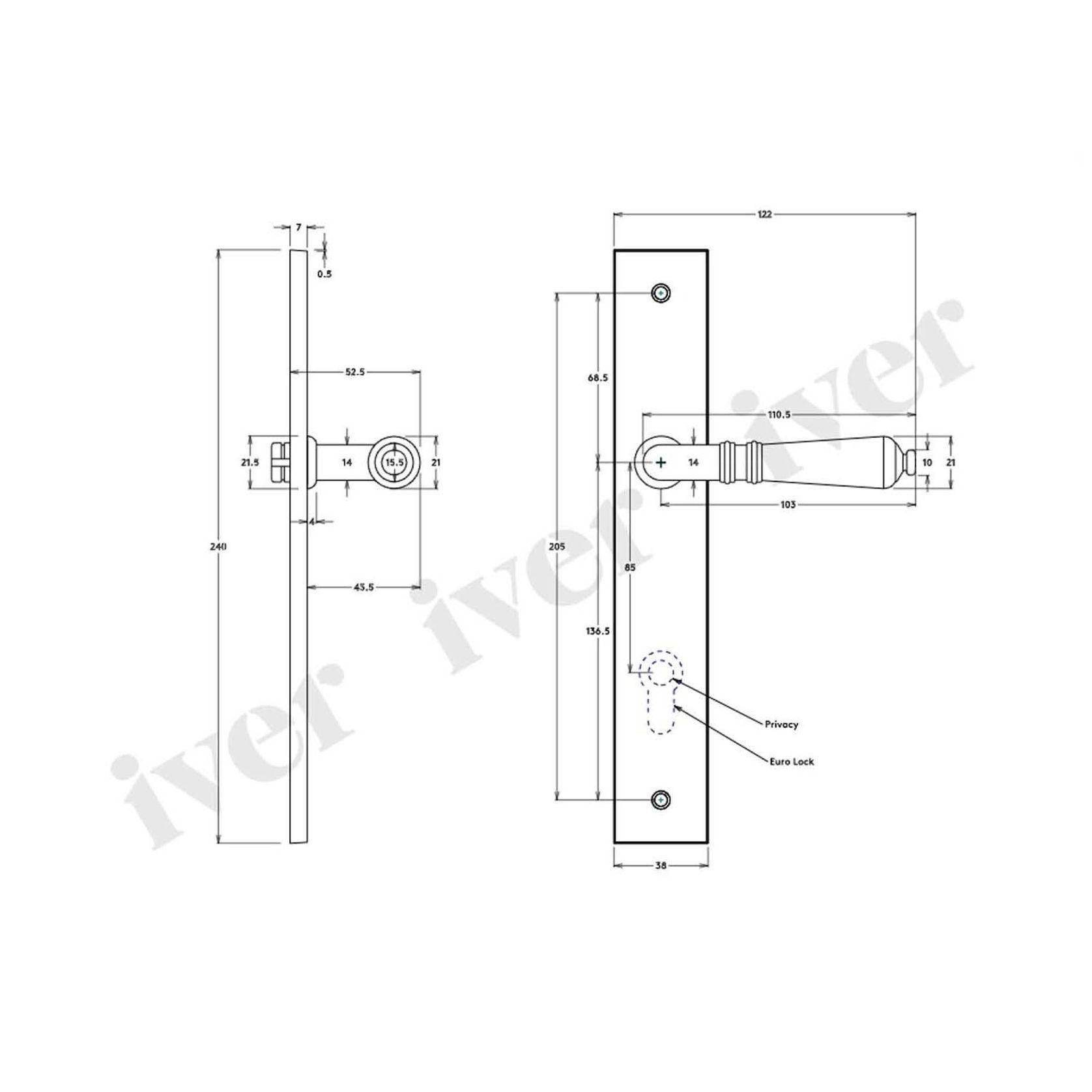 Iver Sarlat Lever on Rectangular Backplate Euro 85mm Signature Brass 10700E85 - Customise to your need gallery detail image