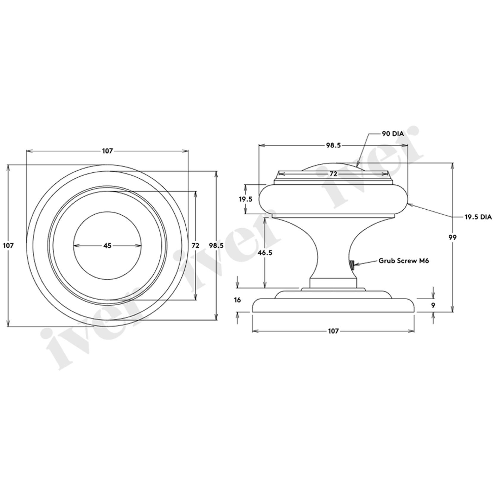 Iver Sarlat Centre Door Knob 107mm x 100mm Chrome Plated 9404 gallery detail image